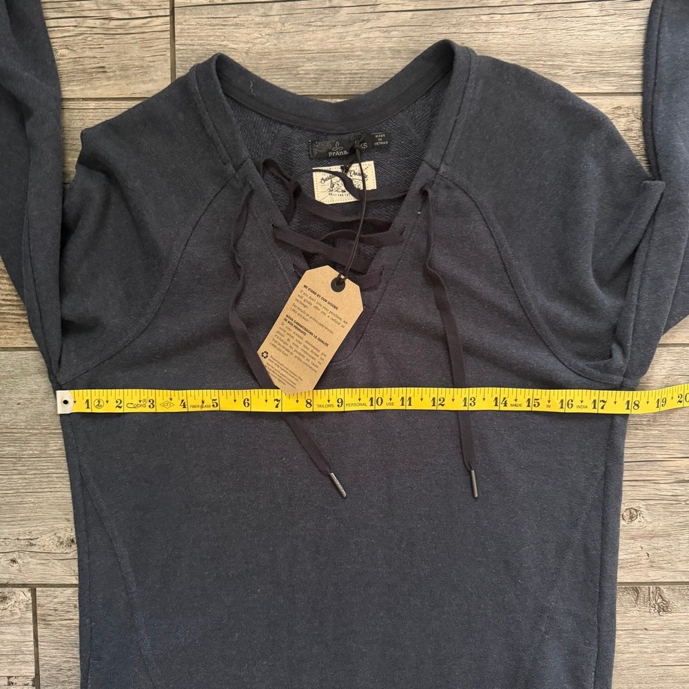 prAna Women Charcoal Heather Hemp Blend Lace Up Long Sleeve Tunic Dress XS NEW - Picture 10 of 10